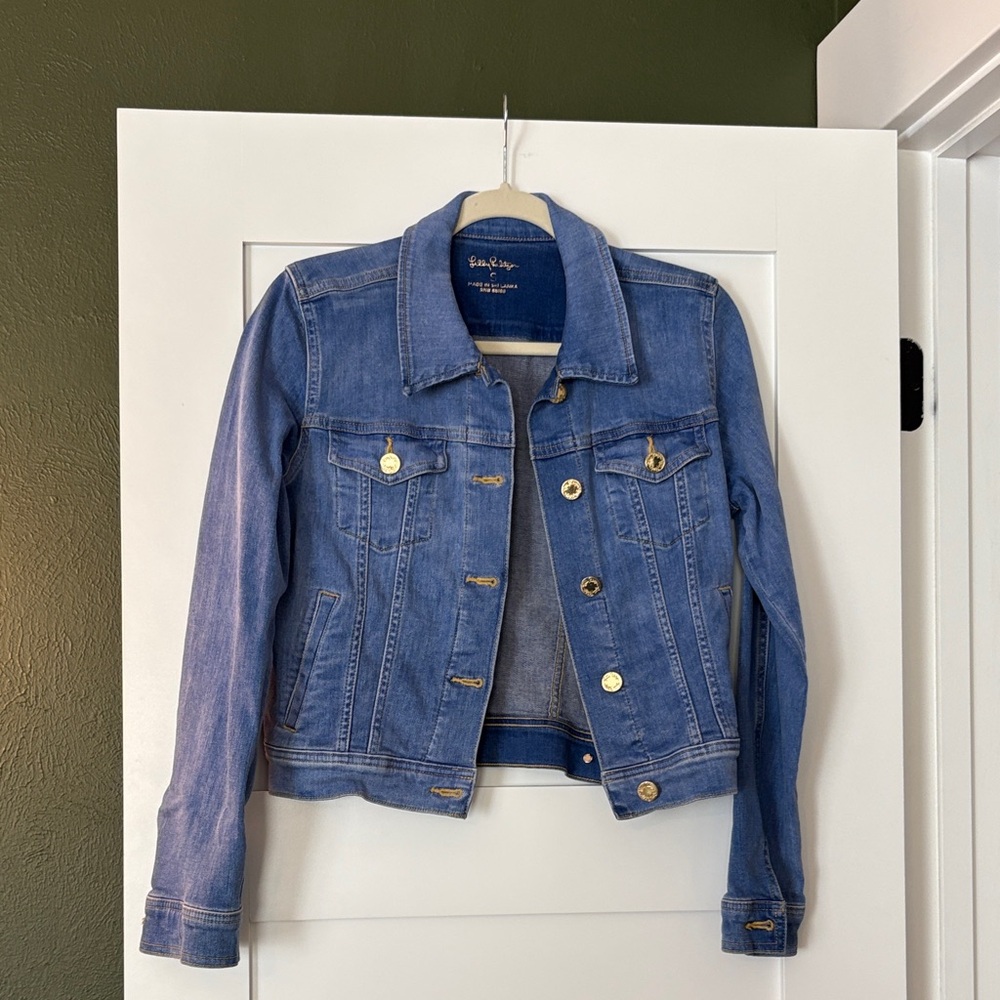 Lilly Pulitzer Blue Jean Jacket with Gold Buttons